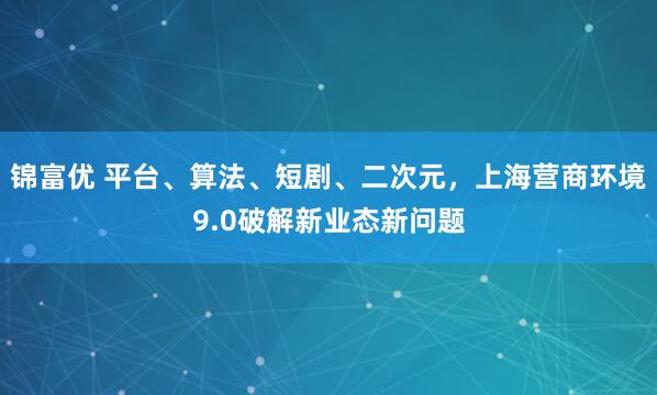 锦富优 平台、算法、短剧、二次元，上海营商环境9.0破解新业态新问题